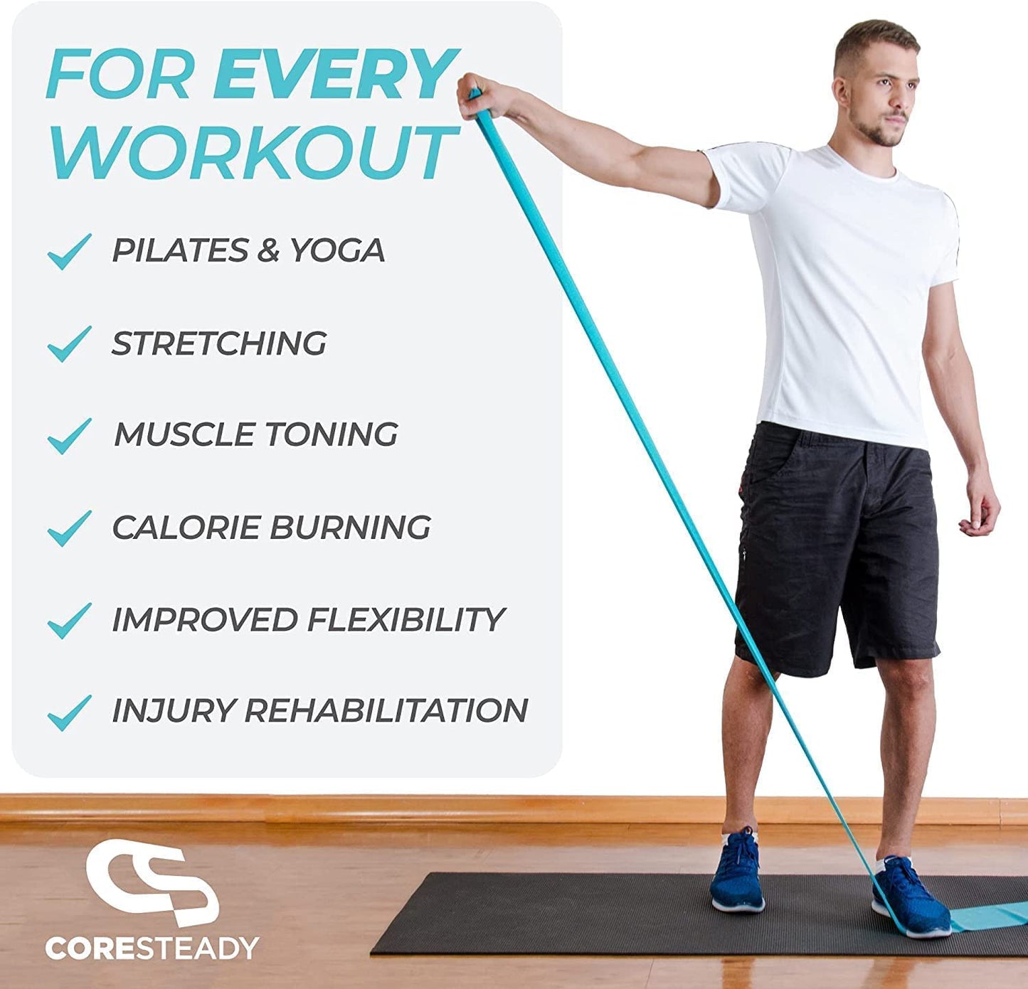 Resistance Band for Men & Women - Exercise Band to Build Strength, Flexibility, Muscle & Tone - for Fitness, Stretching, Pilates, Physio & Yoga - with Exercise Guide