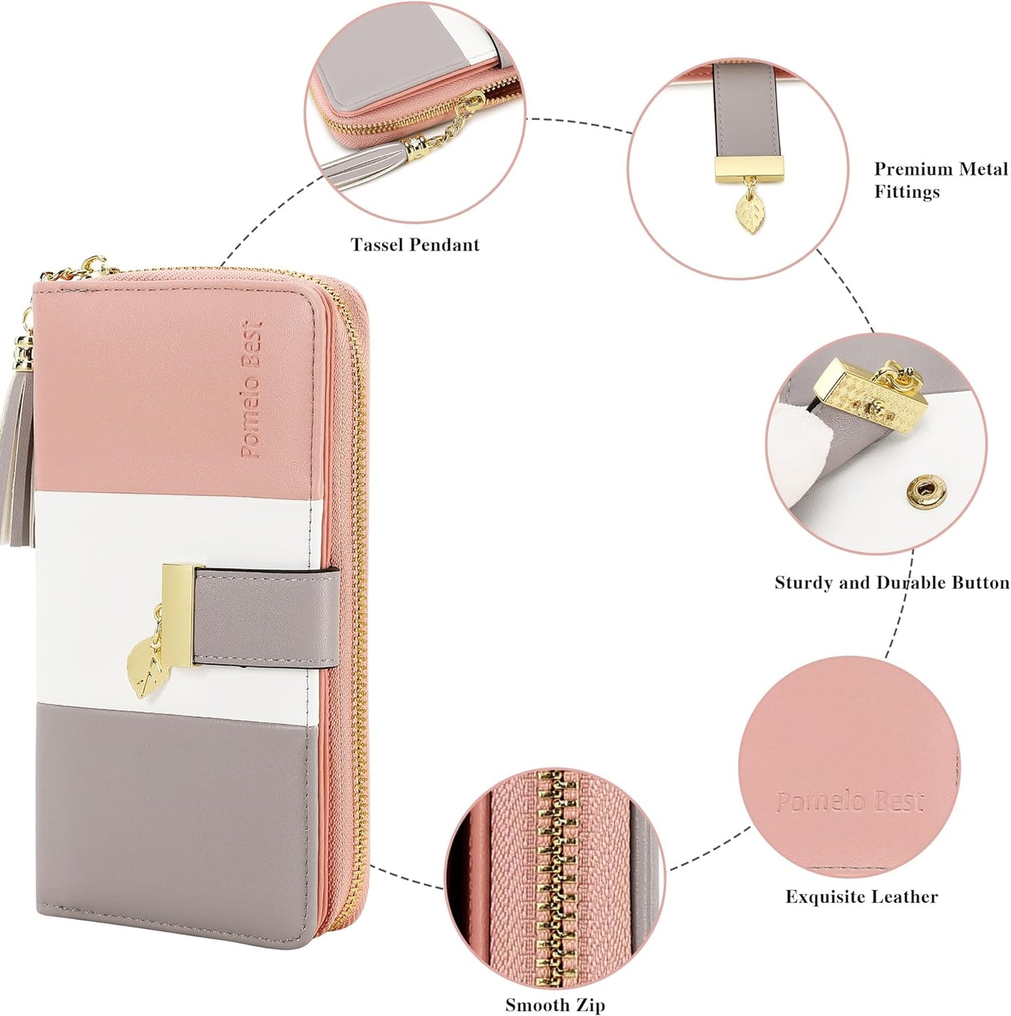 Womens Wallet RFID Blocking Large Capacity Long Purse with Multiple Card Slots Zipper Phone Coin Pocket