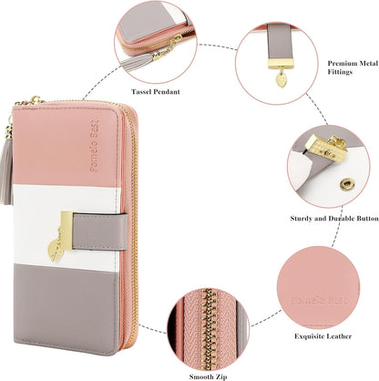 Womens Wallet RFID Blocking Large Capacity Long Purse with Multiple Card Slots Zipper Phone Coin Pocket