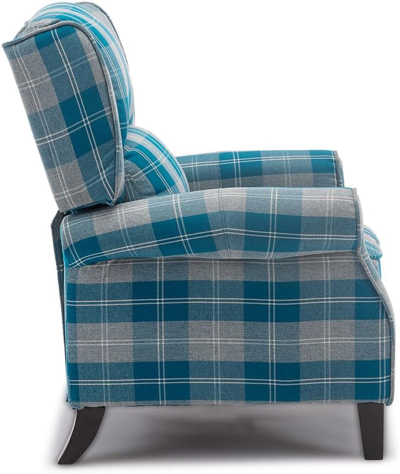 EATON WING BACK FIRESIDE CHECK FABRIC RECLINER ARMCHAIR SOFA CHAIR RECLINING CINEMA (Blue)