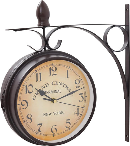 Antique Garden Clock - Double-Sided Waterproof Clock Non-Ticking Wall Mounted Clock with Bracket for Indoor and Outdoor