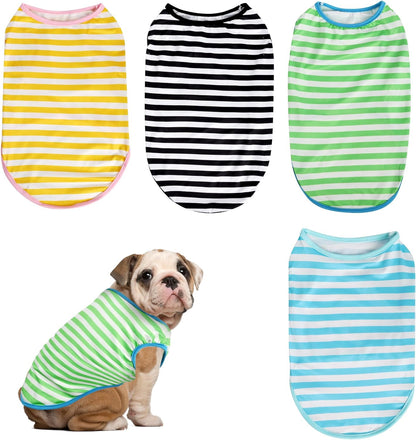 Puppy T Shirts 4-Pack, Pet Dog Striped T-Shirt, Cotton Dog T Shirt, Dog Clothes Pet Striped T-Shirt for Medium Large Dogs