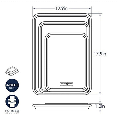 Naturals 3 Piece Baker'S Delight Set, Natural Aluminium Baking Sheet with Superior Heat Conductivity, Premium Bakeware Made in the USA, Silver