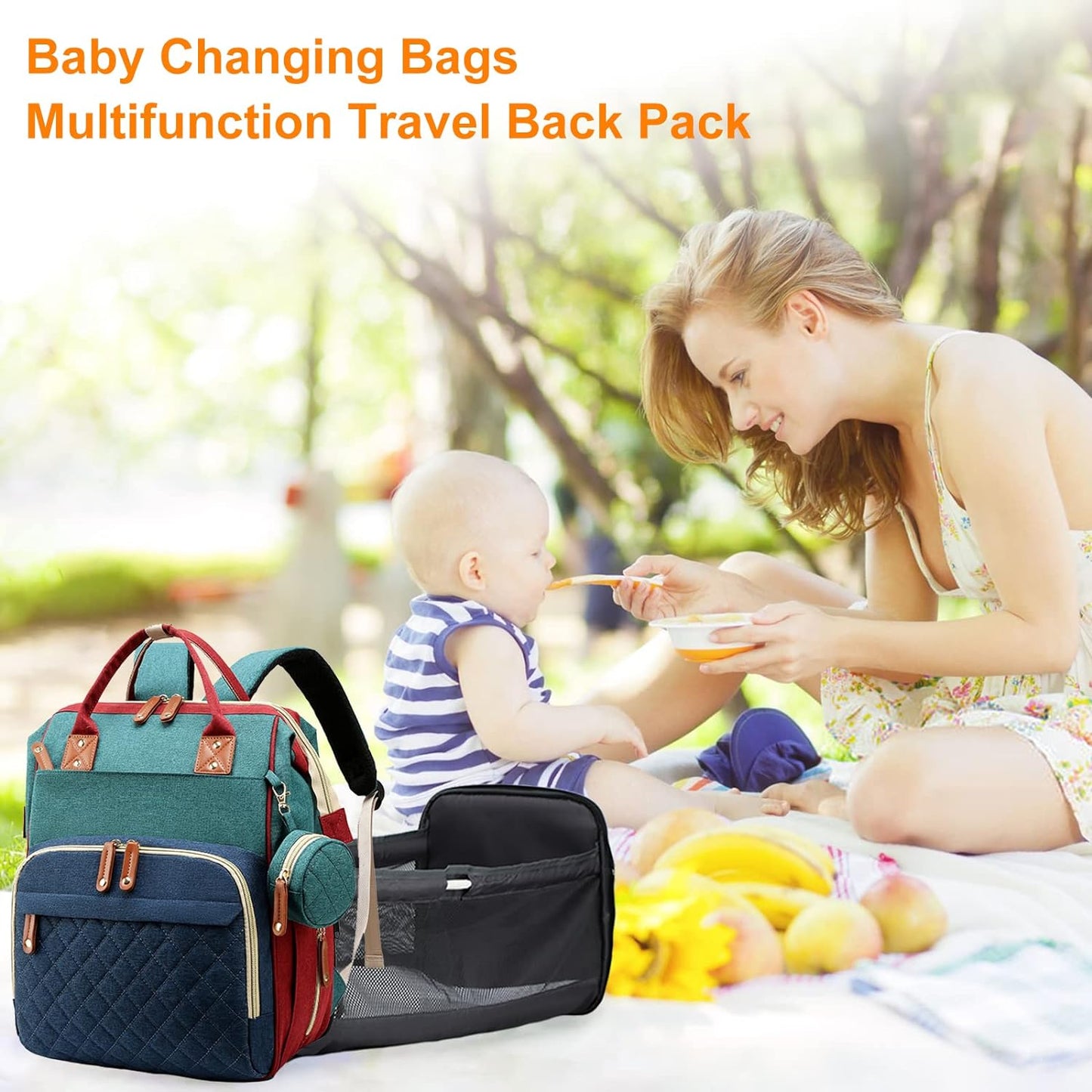 Diaper Bag with Changing Station, 3 in 1 Baby Diaper Backpack