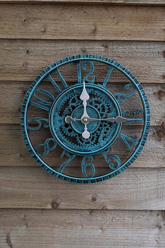 ® Vintage Open Face Slate Effect Wall Clock - Power Operated Waterproof and Weatherproof Large Garden Clock - Indoor or Outdoor Decorative Ornament Clock for Living Room, Home Decor (30Cm)