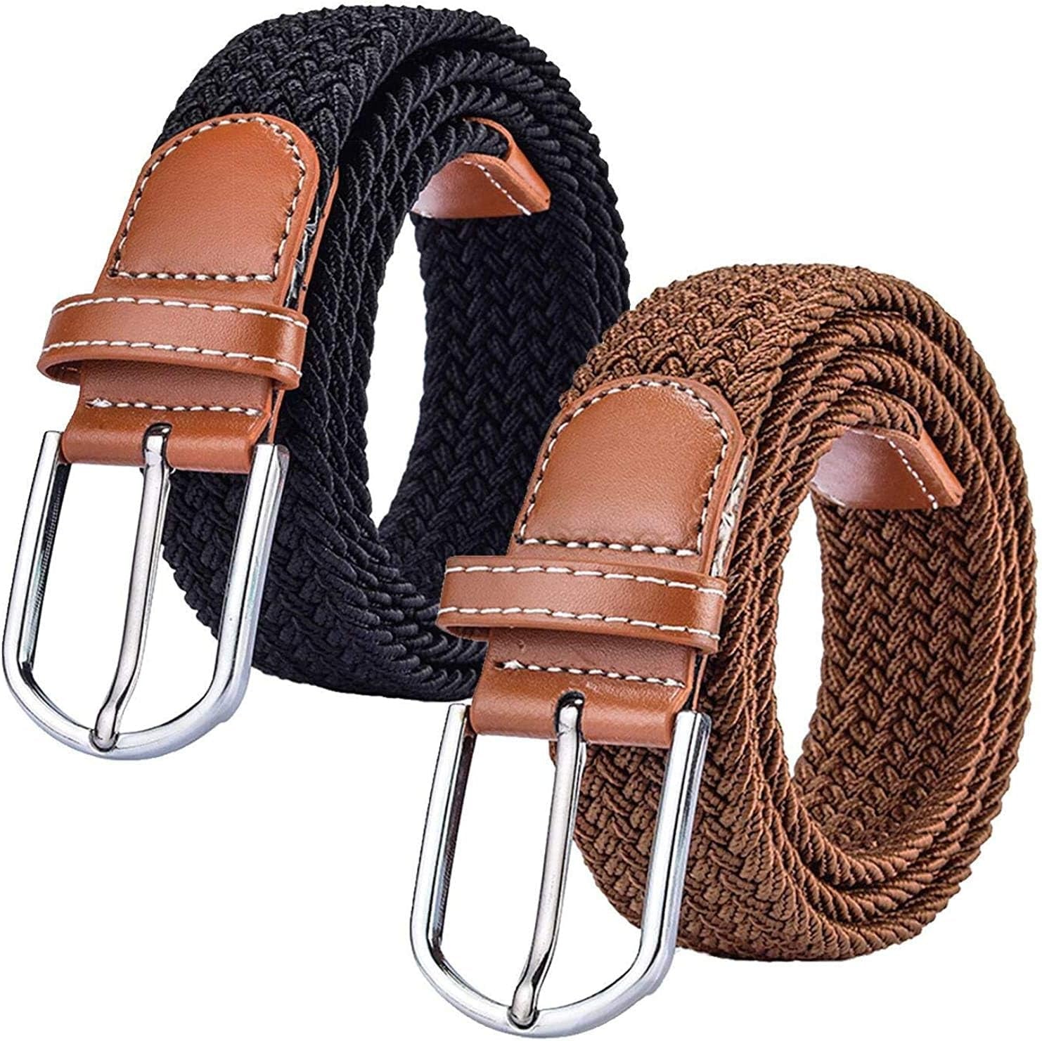 2 Pack Womens Stretch Canvas Braided Belt - Ladies Belts for Jeans, One Size