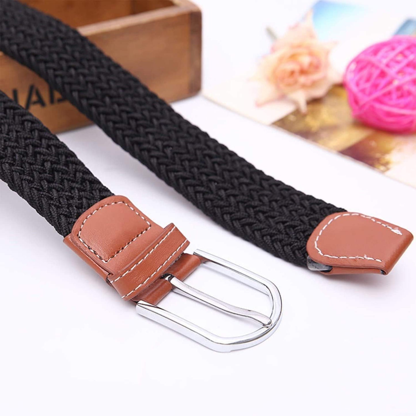 2 Pack Womens Stretch Canvas Braided Belt - Ladies Belts for Jeans, One Size