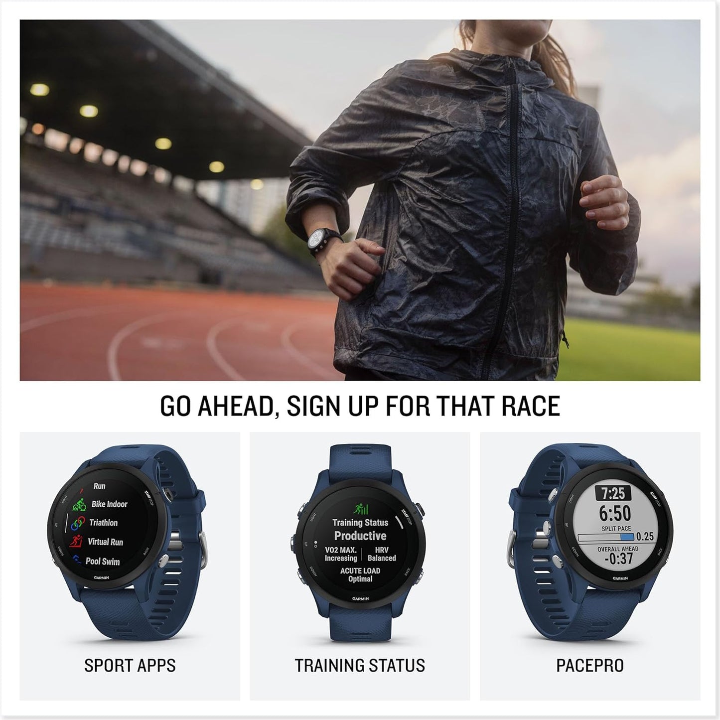 Forerunner 255 Easy to Use Lightweight GPS Running Smartwatch, Advanced Training and Recovery Insights,Safety and Tracking Features Included, up to 14 Days Battery Life, Slate Grey