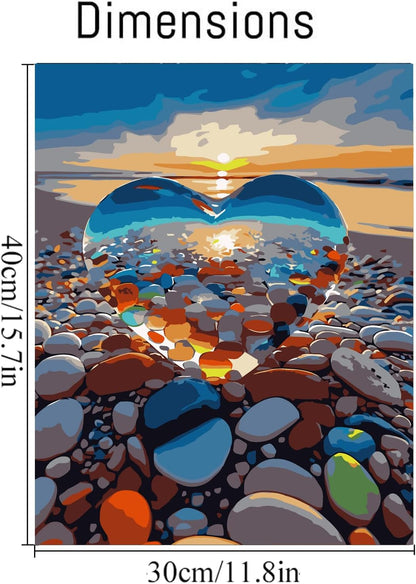 Paint by Number for Adults Beginner Canvas Landscape Love Stone - Painting by Numbers Kits with 3 Brushes and Acrylic Paint for Gift and Home Wall Decor Inch12X16