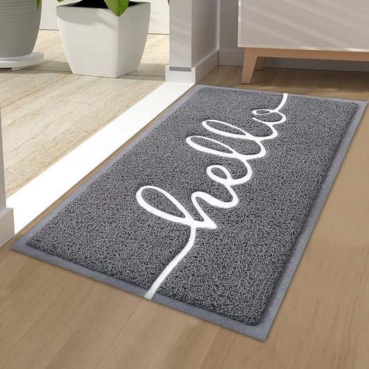 Hello Door Mat, Dirt Trapper Doormats Non-Slip Low Profile Durable Door Mat for Outdoor, Indoor, Entrance, Patio, Front Back Door — (40 X 60Cm, Grey)