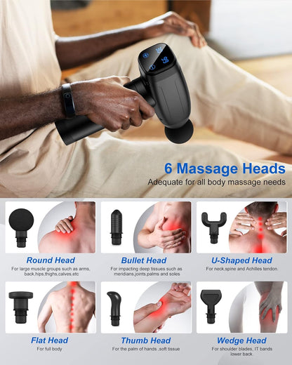 Massage Gun Deep Tissue,Muscle Massage Gun Massager,Quiet Professional Handheld 30 Speeds Muscle Gun,6 Heads with Type-C Charge,For Home Office Workout Full Body Muscle Massage Relax