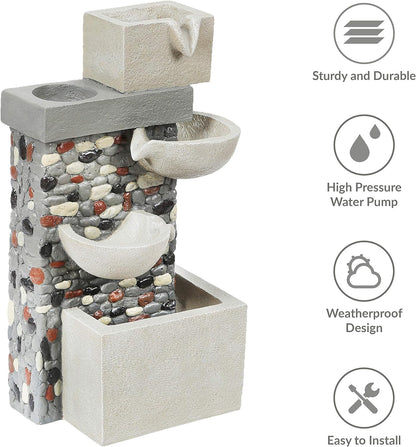 Outdoor Fountains/Cascading Water Feature/Weatherproof Design/Easy to Install/Tranquil Garden Ornament (Pebbles Fountain)