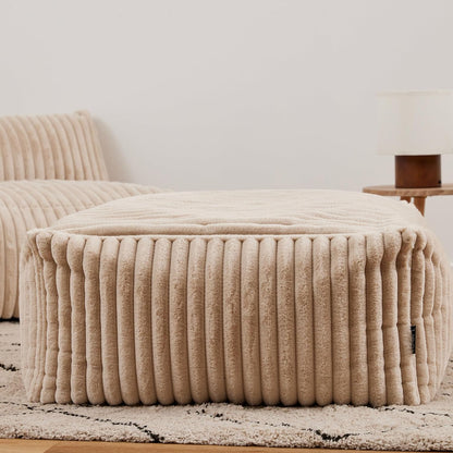 Tetra Bean Bag Footstool, Natural, Pouffe, Large Footstool with Filling Included, Living Room Furniture