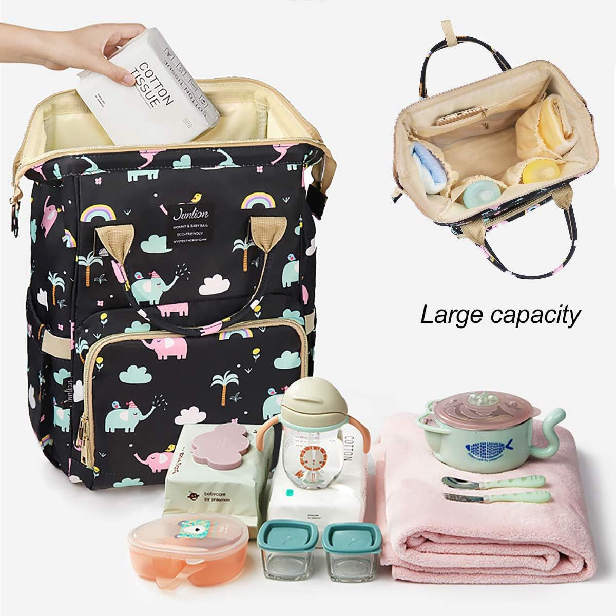 Diaper Bag, Waterproof Diaper Backpack Baby Nappy Changing Bags with Hooks + Separate Dirty Diaper Pouch