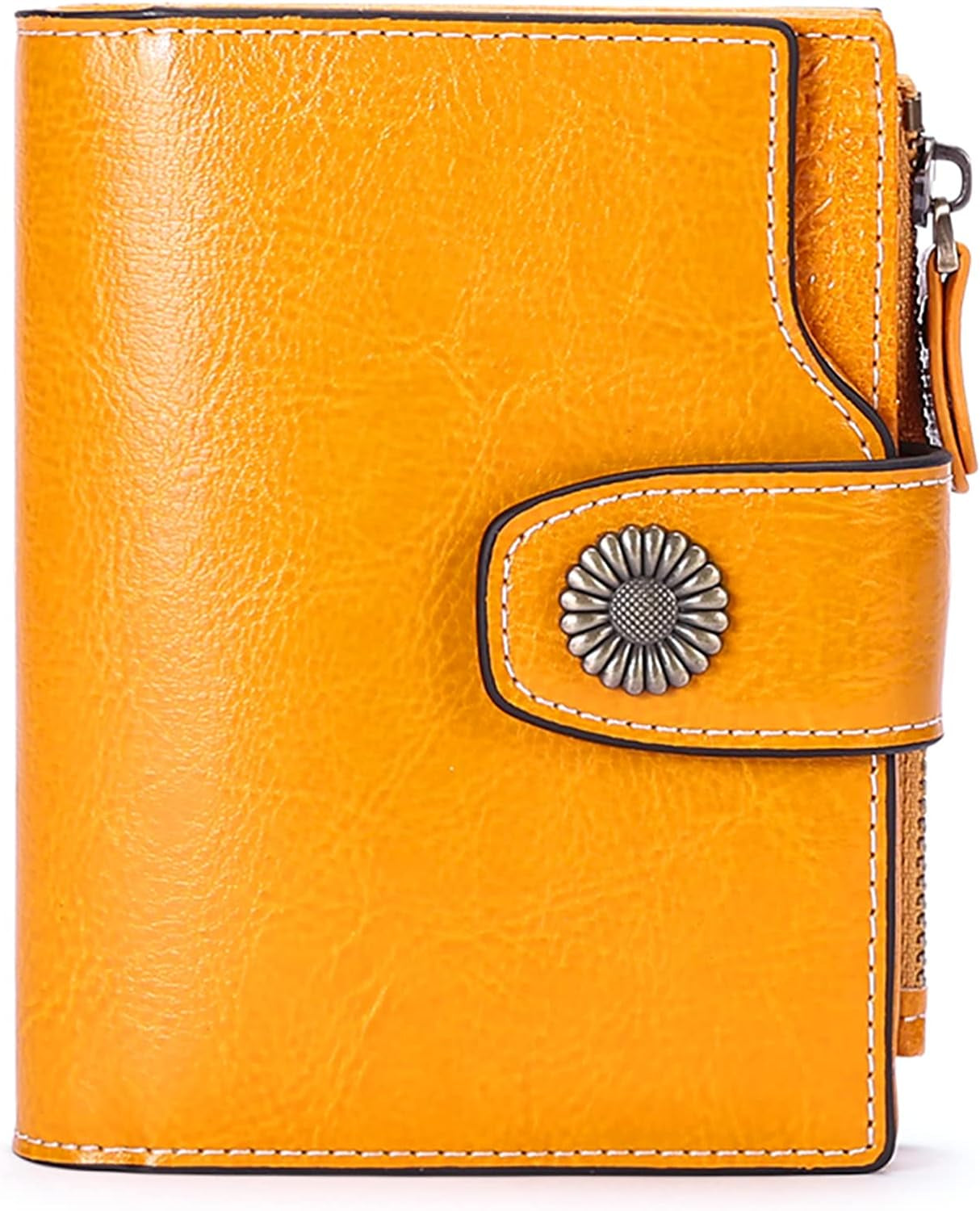 Small Women Wallet Genuine Leather RFID Blocking Bifold Small Purse with Zipper Pocket