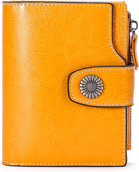 Small Women Wallet Genuine Leather RFID Blocking Bifold Small Purse with Zipper Pocket