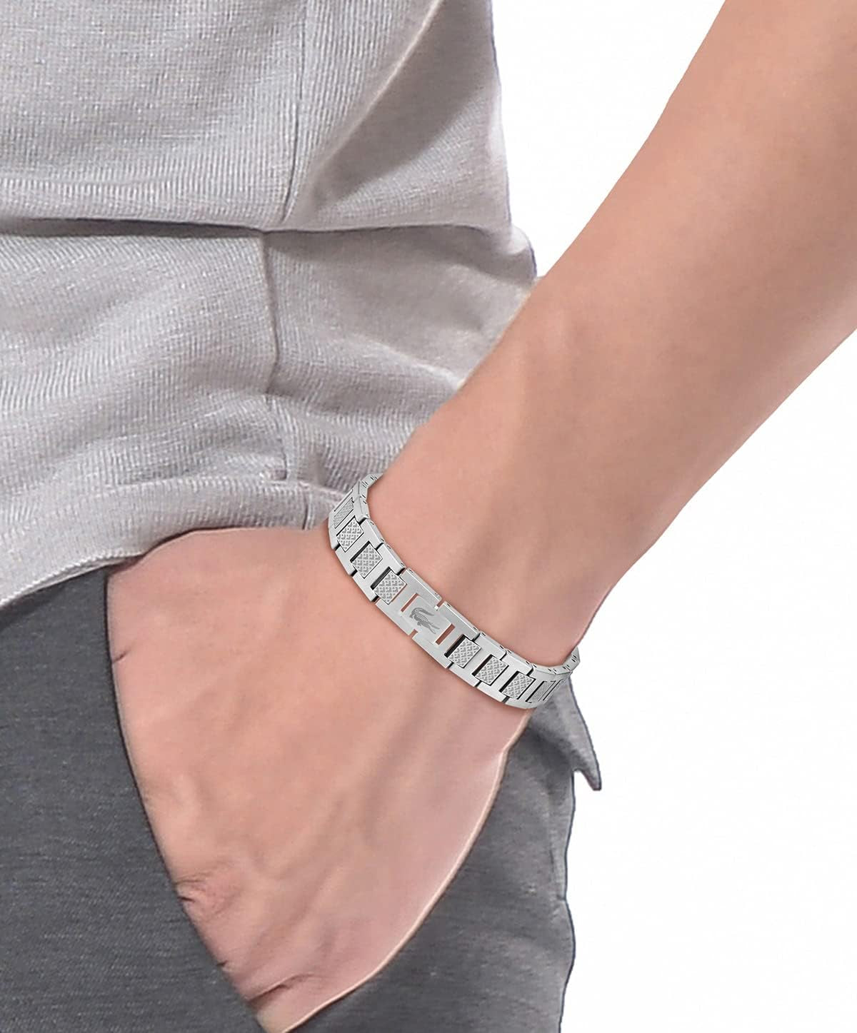 Men'S METROPOLE Collection Link Bracelet Embellished with Petit Piqué Pattern