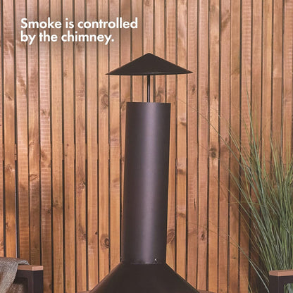 Chiminea – Log Burner Fire Pit with Fire Poker, Chimney & Cooking Grill – Outdoor, Garden, Patio Heater Burner for Wood & Charcoal – Powder Coated Steel – Matte Black