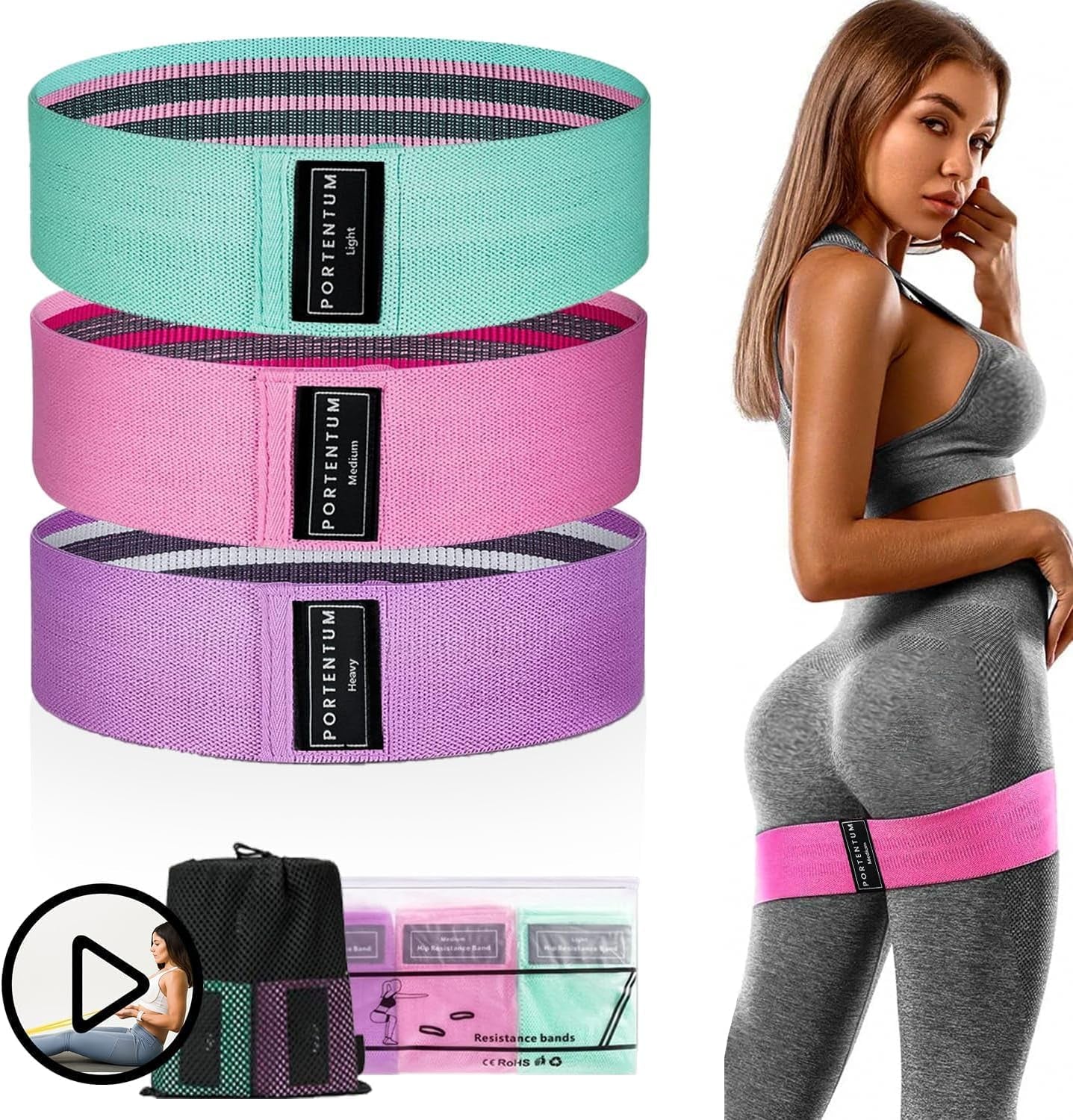 Resistance Bands, Fitness Bands Set, Yoga Strap in 3 Tensile Strengths, Training Band, Yoga Band, as Resistance and Support for Leg Training, Terra Bands