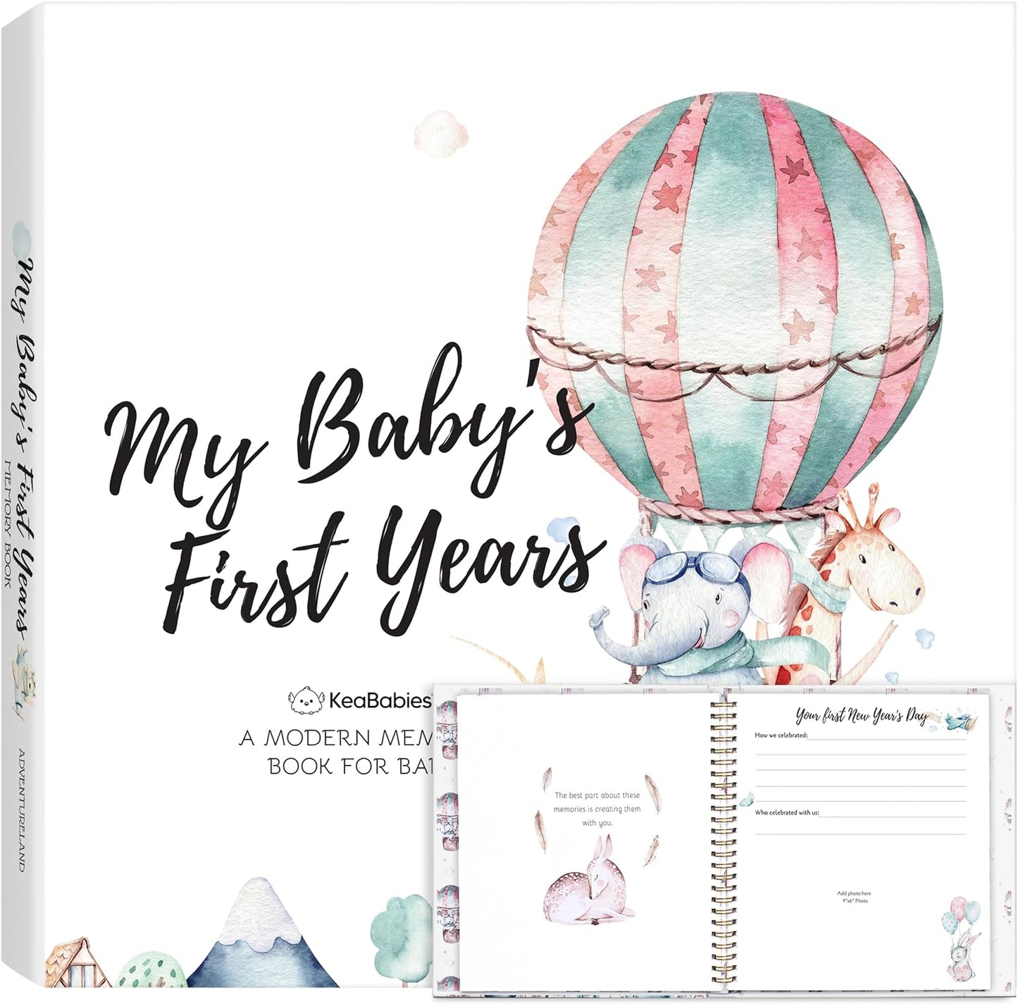 First 5 Years Baby Memory Book - 90 Pages Hardcover Baby Book Journal - First Year Baby Keepsake Book - Baby Milestone Book for Boys, Girls - Baby Books for Parents, Newborn Gifts (Adventureland)