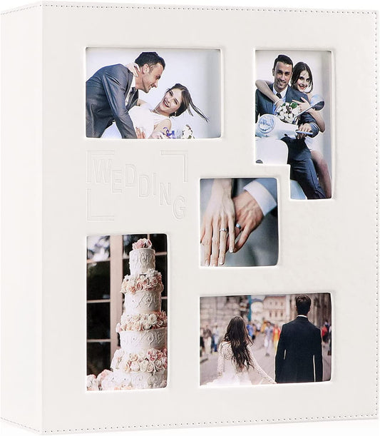 Wedding Photo Album 6X4, Leather Picture Album Holds 500 Landscape and Portrait 10X15Cm Photos White