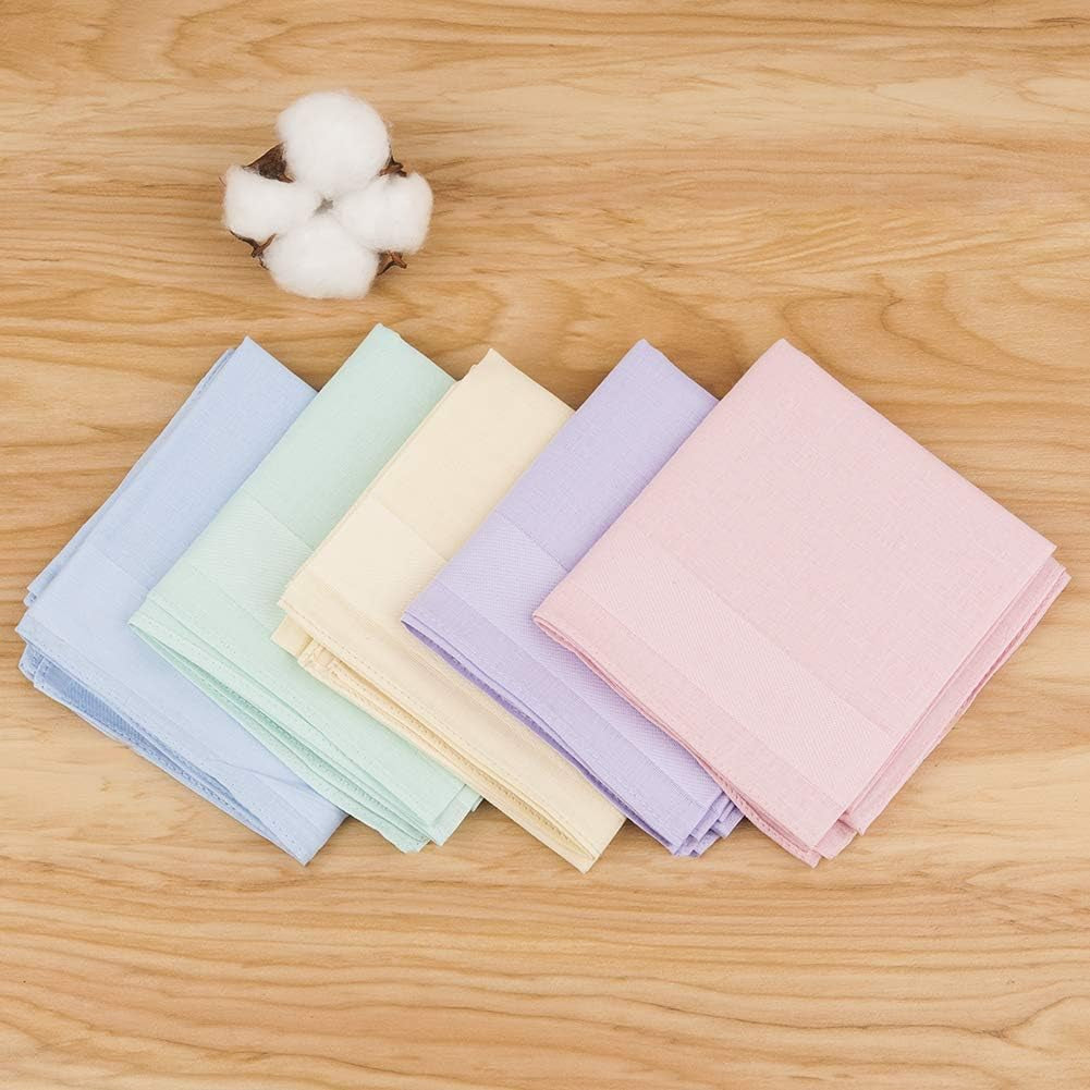 Ladies 100% 60S Cotton Handkerchiefs Womens Soft Solid Candy Color Hankies for Wedding Party 5/10 Pieces 16X16/40X40Cm