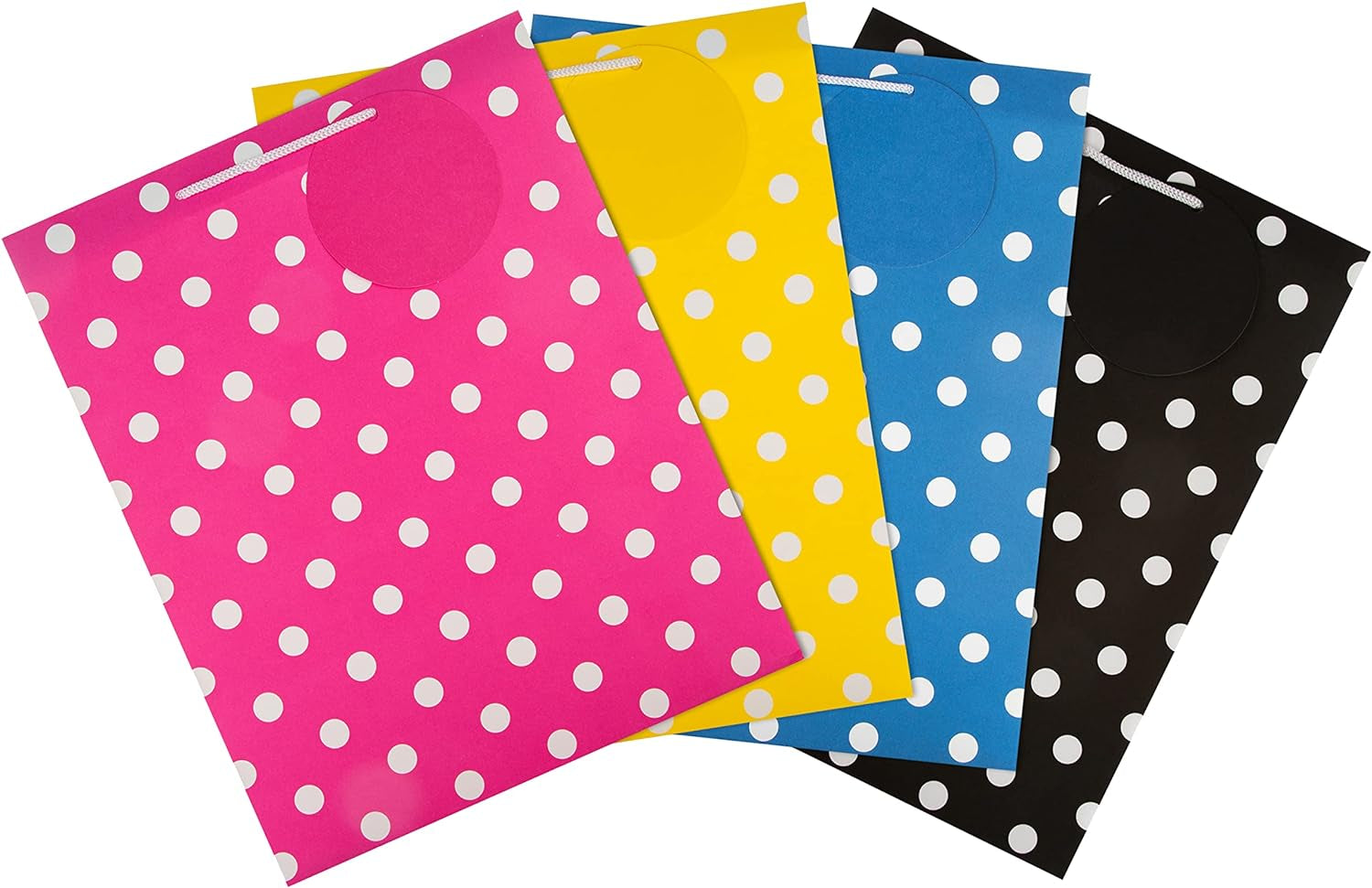 Multi Occasion Gift Bags Bundle - 4 Large Size Bags in 1 Contemporary Design (1 Yellow, 1 Pink, 1 Blue and 1 Black)