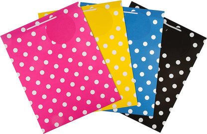 Multi Occasion Gift Bags Bundle - 4 Large Size Bags in 1 Contemporary Design (1 Yellow, 1 Pink, 1 Blue and 1 Black)