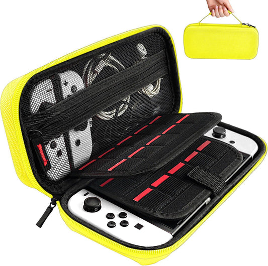 Switch Case Compatible with Nintendo Switch/Switch OLED - Carrying Case with 20 Game Cartridges, Protective Hard Shell Travel Case Pouch for Nintendo Switch Console & Accessories (Yellow)