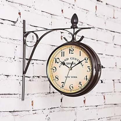 Antique Garden Clock - Double-Sided Waterproof Clock Non-Ticking Wall Mounted Clock with Bracket for Indoor and Outdoor