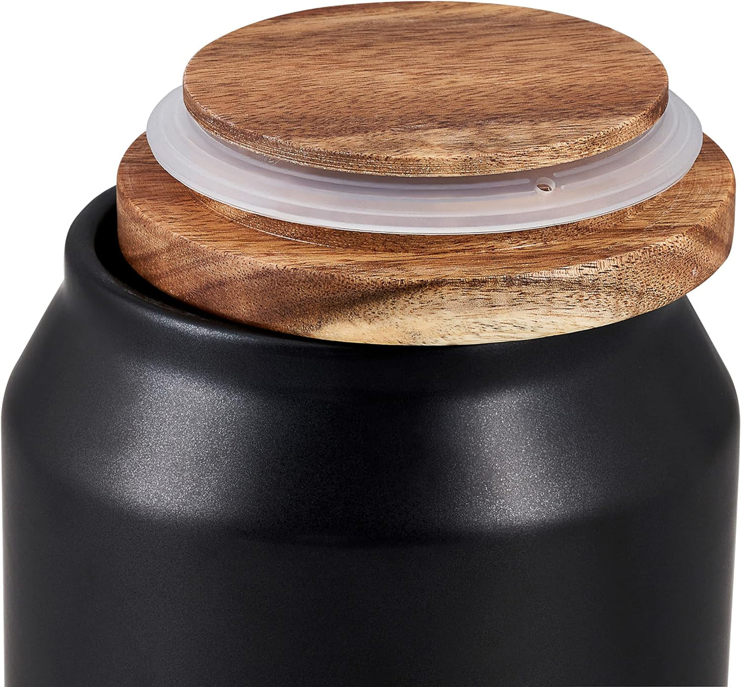 Hinxton Black/Grey Small Food Storage Jar with Lid, Counter Top Kitchen Organisation, Cupboard Storage Container, Space Saving Food Container Ceramic/Acacia/Silicone, (H)125 Mmx(D)110 Mm