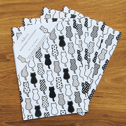 4 X Recyclable Cat Wrapping Paper Sheets 70Cm X 50Cm - Premium Black and White Gift Wrap - Made in the UK - 100% Recycled Eco Friendly Animal Gift Wrapping Paper