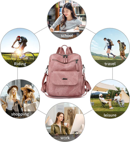 Women Backpack Waterproof Anti-Theft Lightweight PU Fashion Travel Multipurpose Convertible Purse Shoulder Bag Handbag Backpack