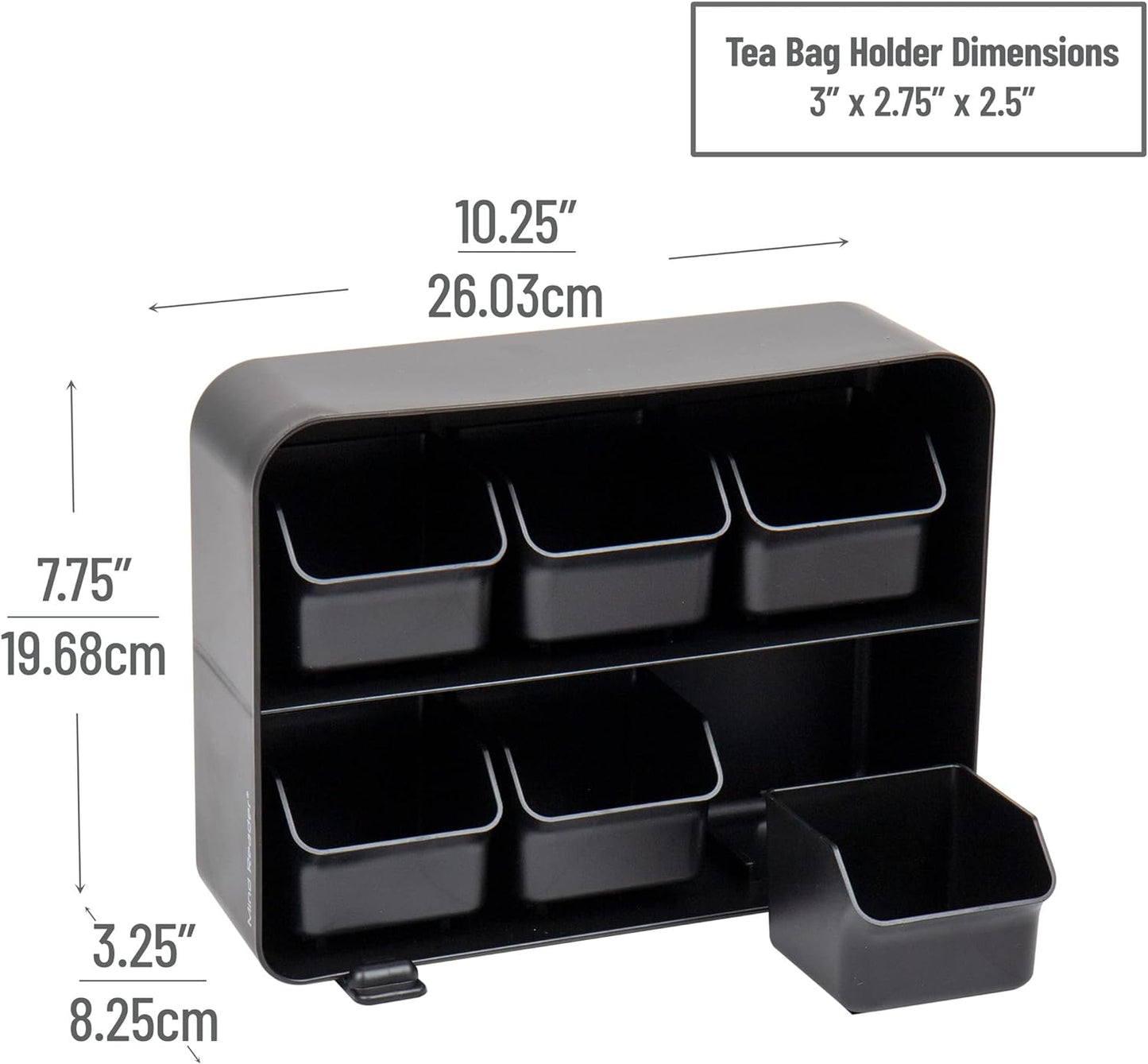 Anchor Collection, 6-Drawer Tea Bag Organizer, Removable Drawers, 10.25" L X 3.25" W X 7.75" H, Black