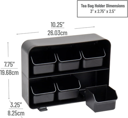 Anchor Collection, 6-Drawer Tea Bag Organizer, Removable Drawers, 10.25" L X 3.25" W X 7.75" H, Black