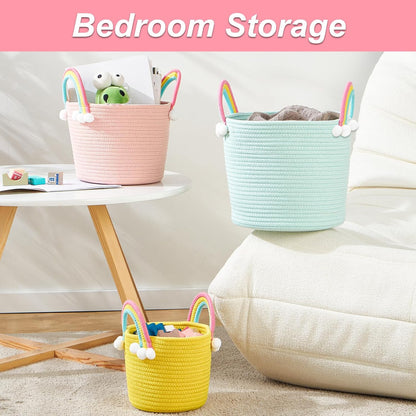 3 Pcs Small Storage Baskets, Woven Baskets, Hamper Baskets for Gifts Empty, Kids Storage Basket, Toy Basket, Rope Basket with Handle