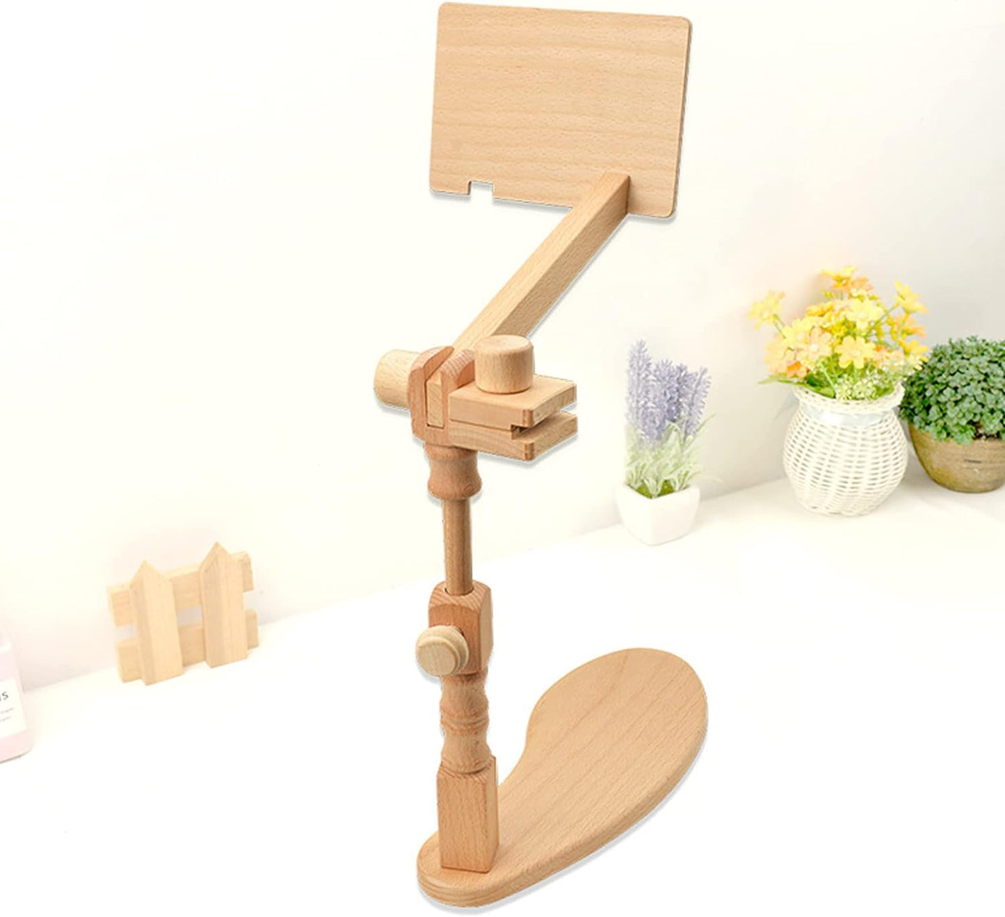 Adjustable Rotated Embroidery Hoop Stand, Cross Stitch Stand Lap, Natural Beech Wood Embroidery Hoop Holder with Pattern Splint, Hands Free Embroidery Frame Stand for Art Craft Sewing