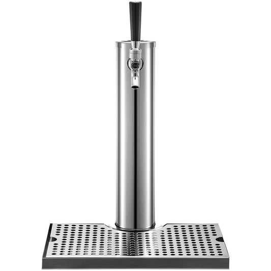 Beer Tower, Single Faucet Kegerator Tower, Stainless Steel Draft Beer Tower with 12" X 7" Drip Tray, 3" Dia. Column Beer Dispenser Tower Beer Tower Kit with Hose, Wrench, Cover for Home & Bar