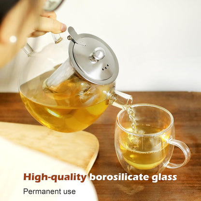 Glass Teapot 1000Ml Borosilicate Tea Pot with Removable Stainless Steel Infuser for Loose Tea Stovetop Safe and Heat-Resistant Teapot for Tea and Coffee