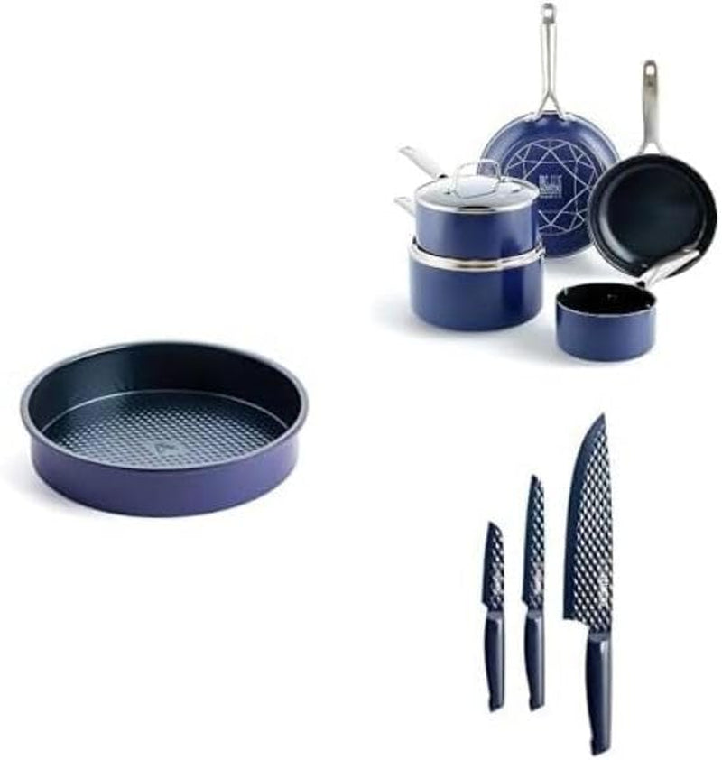 Cookware Diamond Infused Ceramic Nonstick 11 Piece Cookware Pots and Pans, Cutlery, Bakeware Set, Pfas-Free, Dishwasher Safe, Oven Safe, Blue