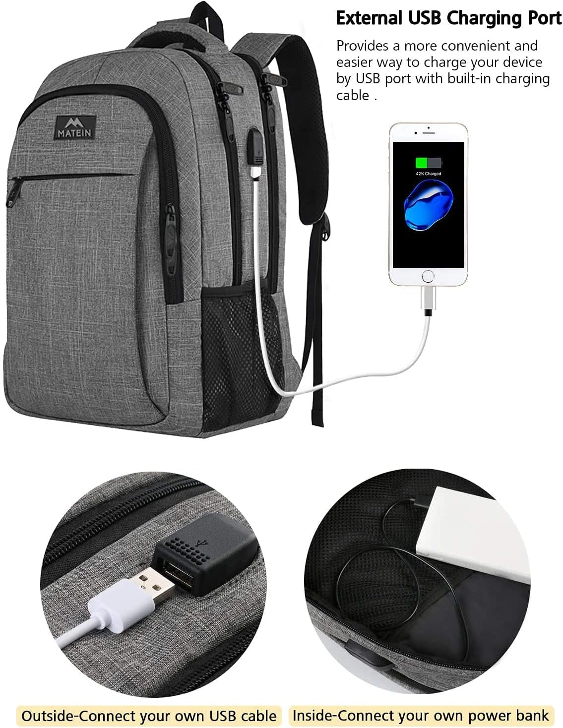 Travel Laptop Backpack, Work Bag Lightweight Laptop Bag with USB Charging Port, anti Theft Business Backpack, Water Resistant School Rucksack Gift for Men and Women, Fits 15.6 Inch Laptop, Grey