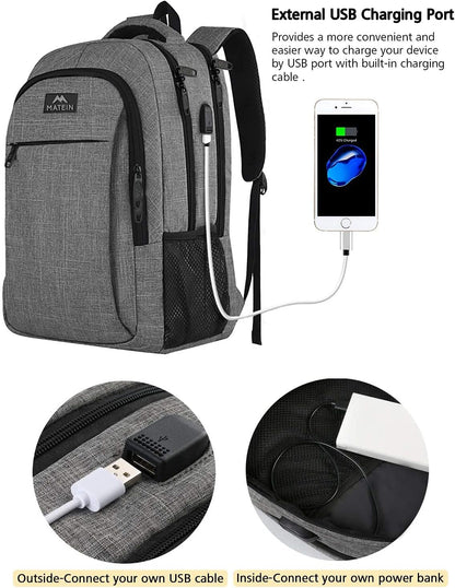 Travel Laptop Backpack, Work Bag Lightweight Laptop Bag with USB Charging Port, anti Theft Business Backpack, Water Resistant School Rucksack Gift for Men and Women, Fits 15.6 Inch Laptop, Grey