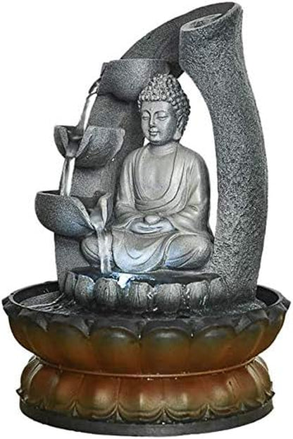 Buddha Tabletop Waterfall Fountain Meditation Relaxing Indoor Decoration, Zen Fountain for Home, Office, Bedroom Decoration(Grey 2)