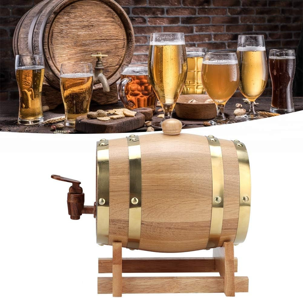 1.5L Oak Aging Barrel, Small Handcrafted Liquor Aging Barrel with Faucet and Stand, Liquor Dispenser, Aging Barrel for Whiskey, Bourbon, Wine, Tequila, Beer, Mixed Cocktail