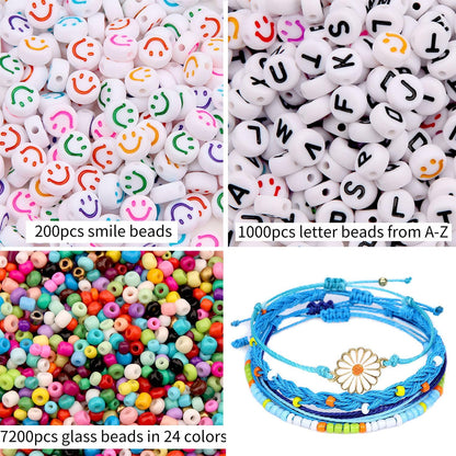 Friendship Bracelet Making Kit, 3Mm 8400Pcs+ Beads for Jewelry Making Kit - Glass Seed Beads and Letter Alphabet Beads - Arts & Crafts Kits for Birthday Gifts Girls