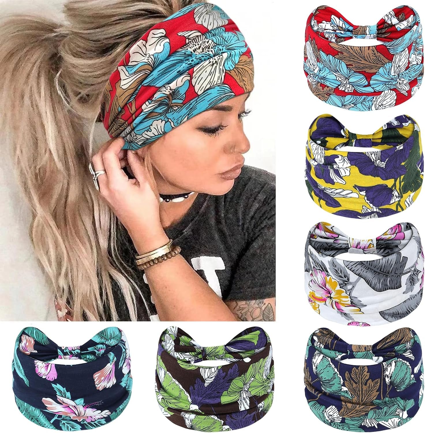 Headbands for Women'S Hair UK, Wide Soft Ladies Headband Boho, Fashion Bandanas Knot Adult Scarfs Hairbands Elastic Fashion Yoga Hair Bands Hair Accessories (Elegant)