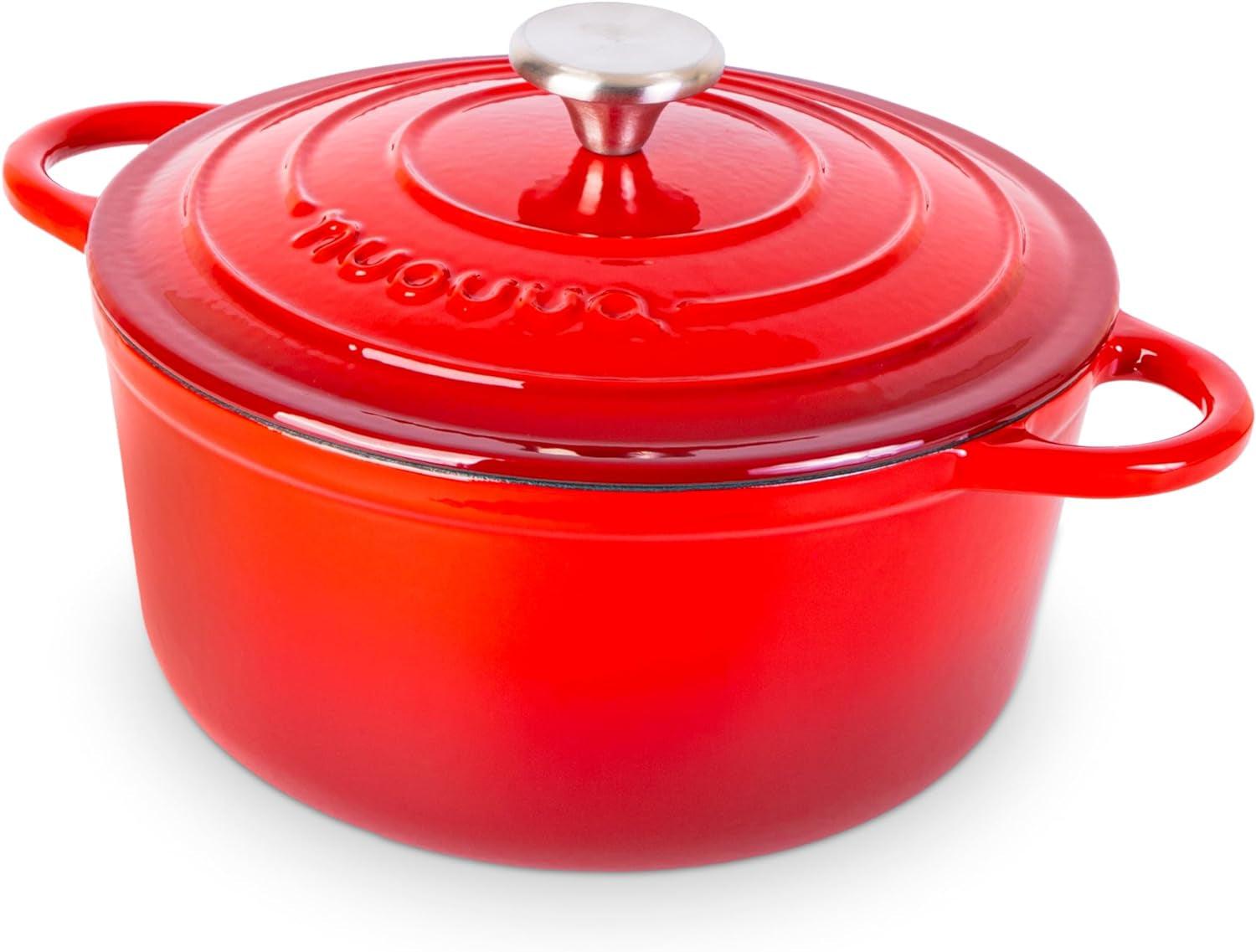 Cast Iron Pot with Lid – Non-Stick Ovenproof Enamelled Casserole Pot, Oven Safe up to 500° F – Sturdy Dutch Oven Cookware – Red, 5-Quart, 24Cm – by