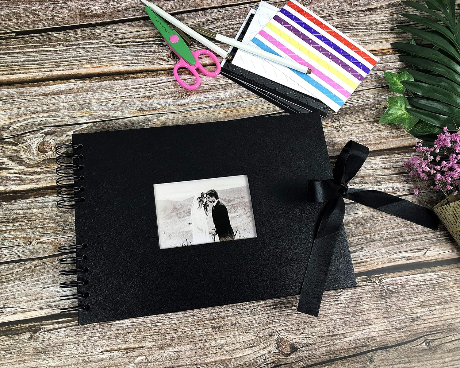 Scrapbook Photo Album with Black Scrapbook Kit 80 Pages A4 Craft Paper DIY Hardcover for Wedding Memory Book Valentines