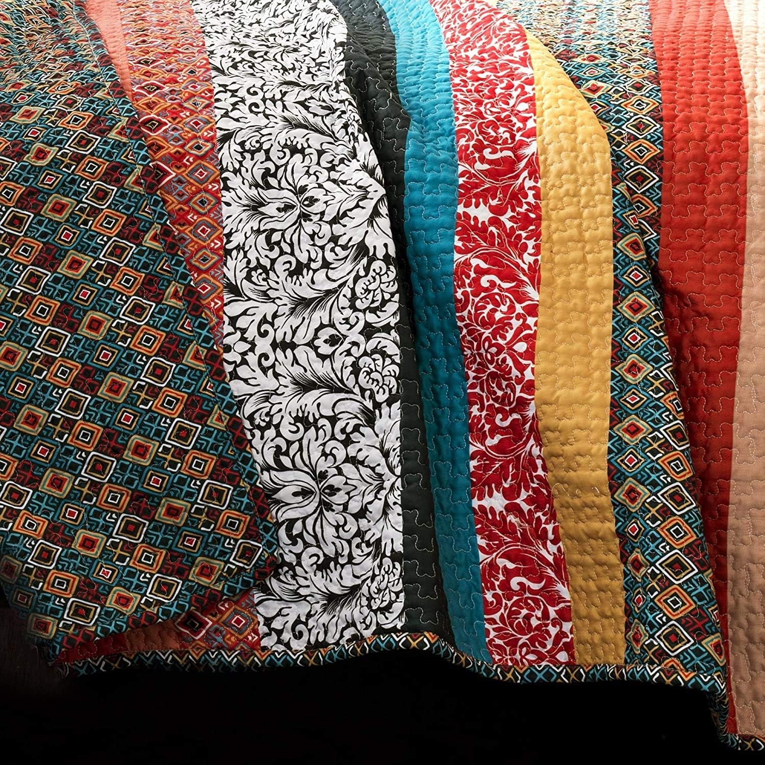 Boho Stripe, Cotton, Turquoise & Tangerine, King