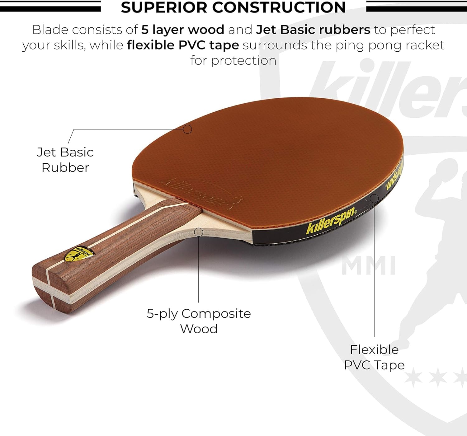 JET200 Ping Pong Paddle, Table Tennis Racket, Table Tennis Equipment for Beginners, Table Tennis Paddle with Wood Blade, Jet Basic Rubber Grips